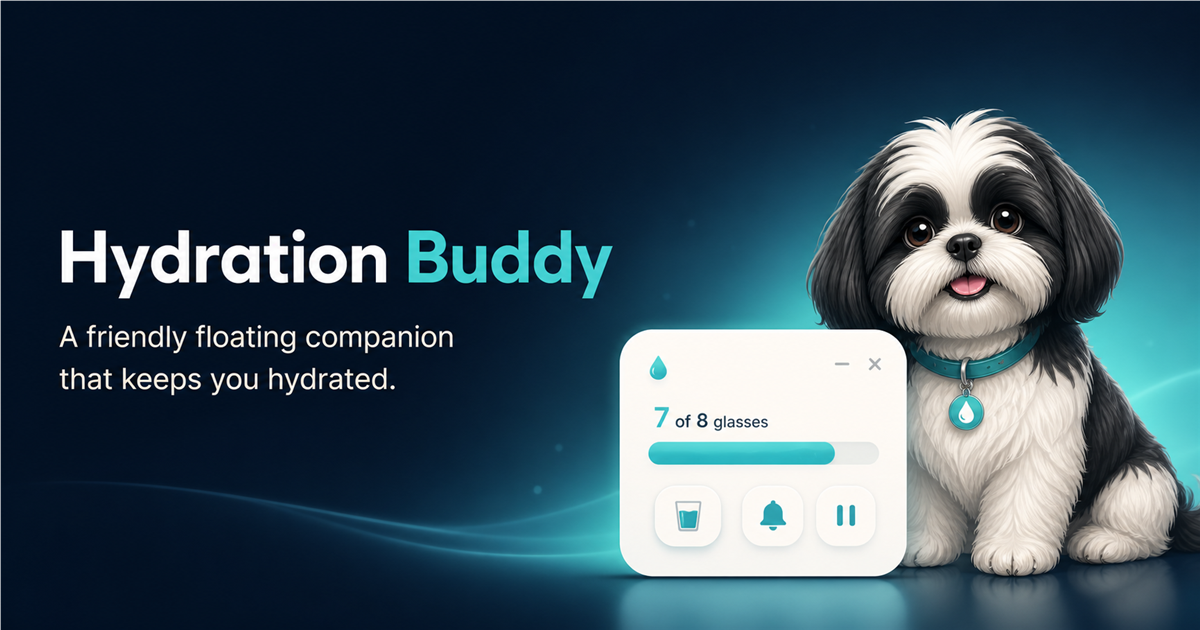 Hydration Buddy floating Shih Tzu and hydration card