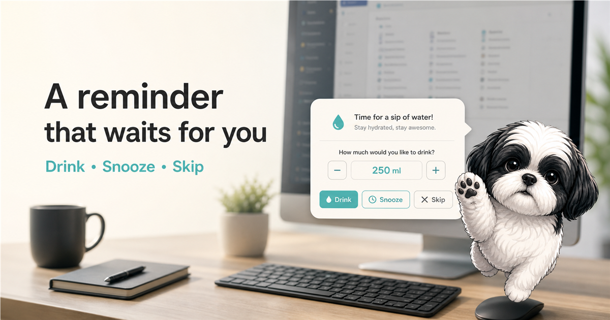 A gentle Hydration Buddy water reminder